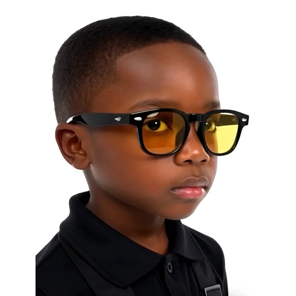 Kids Sunglasses Black Frame Yellow Tinted Lenses UV400 Protection‎ Round Shape